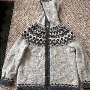 Icelandic handmade zippered cardigan with hood